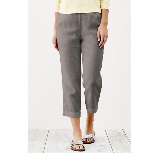 J.Jill Pure Jill 100% Linen Gray Neutral Beachy Slim Crop Pants, Small Petite - Picture 1 of 7
